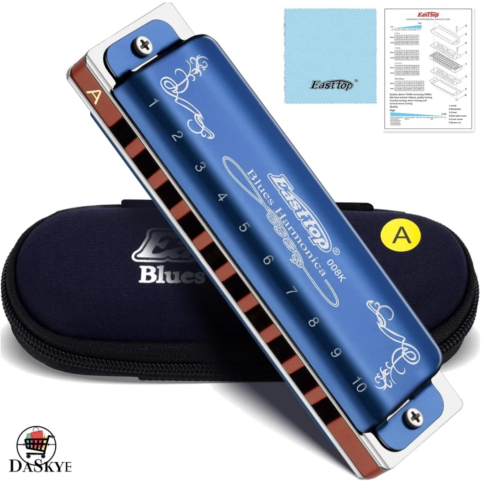 Diatonic Harmonica Key of A - 10 Holes, 20 Tones with Blue Case for Musicians - Image 1 of 4