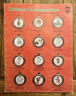 Dickens Christmas Mice ornaments for counted cross stitch pattern leaflet 1979 - Image 1 of 4