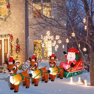 8FT Christmas Inflatable Santa Claus on Reindeer Sleigh with LED Lights Christma - Picture 1 of 11