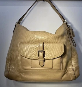 Coach Charlie Python Embossed Leather Hobo Tote Shoulder Bag Beige EUC - Picture 1 of 20