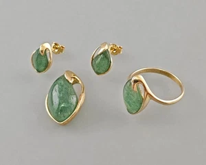 a-9425360-d 925er Silber vergoldete Garnitur Chrysopras Ring Anhänger Ohrstecker - Picture 1 of 2