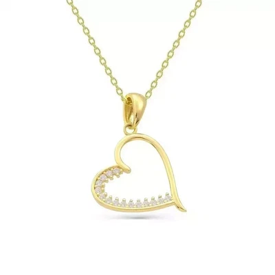 1.1Ct Round Cut Lab Created Diamond Women's Heart Pendant 14K Yellow Gold Plated - Image 1 of 3