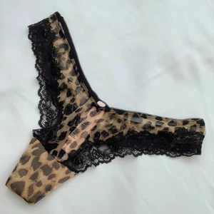 Victoria’s Secret Leopard Print Mesh Lace High Leg Thong Panties - Size L BNWT - Picture 1 of 3
