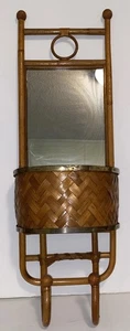 Vintage Rattan, Bamboo, Wicker Wall Mirror W Shelf Boho Tropical - Picture 1 of 14