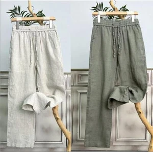 Pantalones informales de lino y algodón Nápoles italianos para hombre cintura alta transpirables - Imagen 1 de 25
