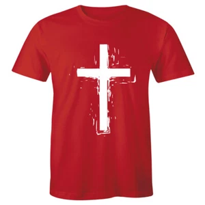 Jesus White Cross Christian Mens Tee Religious Worship Faith Blessed God T-shirt - Picture 1 of 4