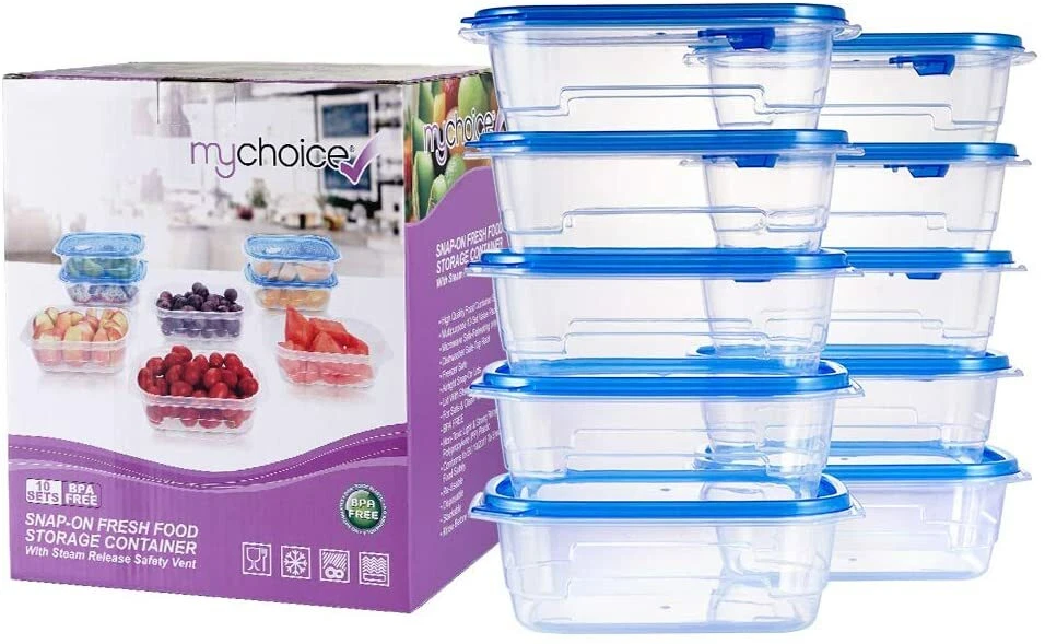 MyChoice Snap-On Airtight Vent Lids Fresh Food Storage Containers 1000ml 10 Pack