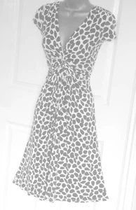 Phase Eight grey white leaf print stretchy jersey summer tea day dress sz 14 12 - Picture 1 of 3