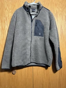 Spyder Sherpa Jacket Men's Medium Brown Falcon Fleece Full Zip SPFGD113 $129 NEW - Picture 1 of 6