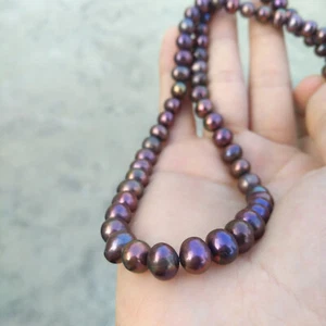 Encantador Collar AAA+ Pavo Real Negro Borgoña Mar del Sur Perlas 18 pulgadas Oro 14k P - Imagen 1 de 7