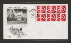 1960 US 7c Carmine Air Mail Booklet Pane Unaddressed FDC St. Louis Scott #C60a - Picture 1 of 2
