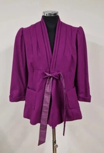 Ted Baker short purple coat 4 UK 14 wool cashmere READ Giser tie front fuschia - Picture 1 of 12