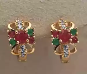 2.20Ct Round Cut Lab Created Red Ruby Huggie Hoop Earring 14k Yellow Gold Plated - Picture 1 of 7