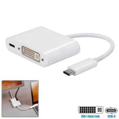 USB-C Male to DVI-I Dual Link Female + USB Type C Female Adapter For PC Laptop - Image 1 of 4