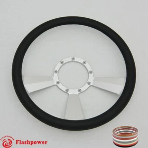 Volante Billet 14" negro medio envoltorio Ford GM Cutlass Impala Suburban - Imagen 1 de 9