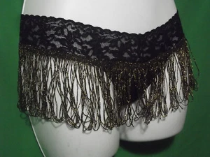 NEW HANKY PANKY ZIEGFELD FOLLIES 481884 BK LILLIAN THONG PANTIES W/FRINGE OS - Picture 1 of 1