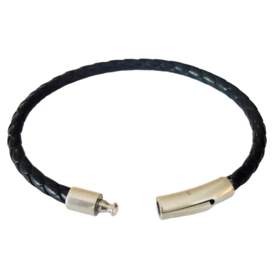 Bracelet Homme ou Femme en Cuir Noir Tressé - Fermoir à baïonnette en Acier Inox - Imagen 1 de 4