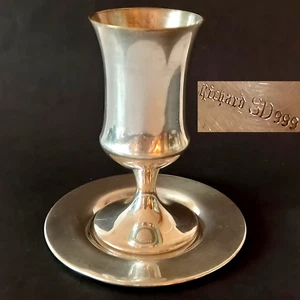 Vintage Shabbat Kiddush Silver Plated/Richard SD 999 Marked Cup Saucer Nice 145g - Picture 1 of 22