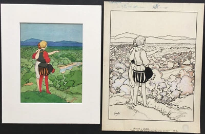 Original Pen & Ink & Watercolour John Hassall 1868-1948 Published Brothers Grimm Foto 1 de 4