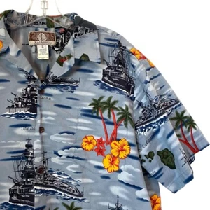 Kalaheo Men's Pearl Harbor USA Carrier Battleships Hawaiian Aloha Shirt Large - Picture 1 of 9