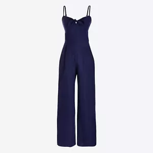J Crew Tie Front Wide Leg Crop Linen Cotton Jumpsuit Womens 4 Navy Blue Preppy - Picture 1 of 8