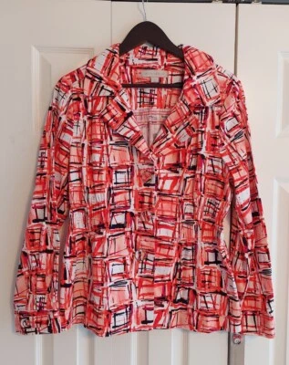 Laura Ashley 弹力夹克女式 L 码红色白色几何图案全新带标签 — 第 1/4 张图片