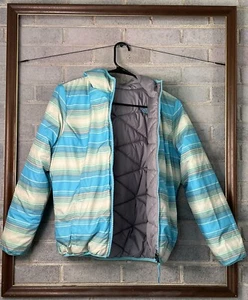 North Face Reversible Down Puffer Jacket With Hood Full Zip Girls Large (14/16) - Picture 1 of 11