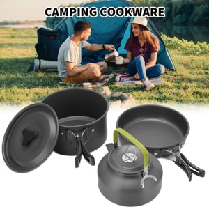 Camping Kochgeschirr Set 2-3 Person Alumina Kochset Outdoor Töpfe Bratpfanne - Bild 1 von 10
