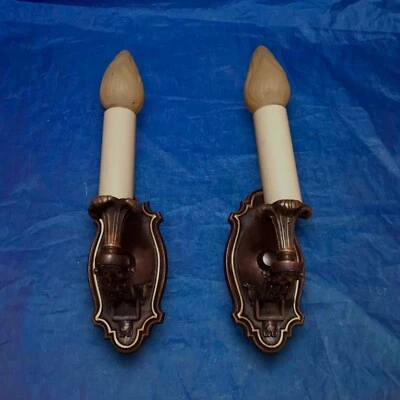 Hermosos Apliques Vintage Antiguo Par de Velas Eléctricas con Cable 6E Foto 1 de 4