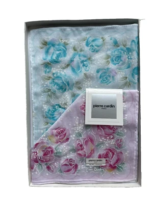 Set PIERRE CARDIN FLORAL COTTON  HANDKERCHIEF SQUARE Japan 2 pcs In Original Box - Image 1 of 4