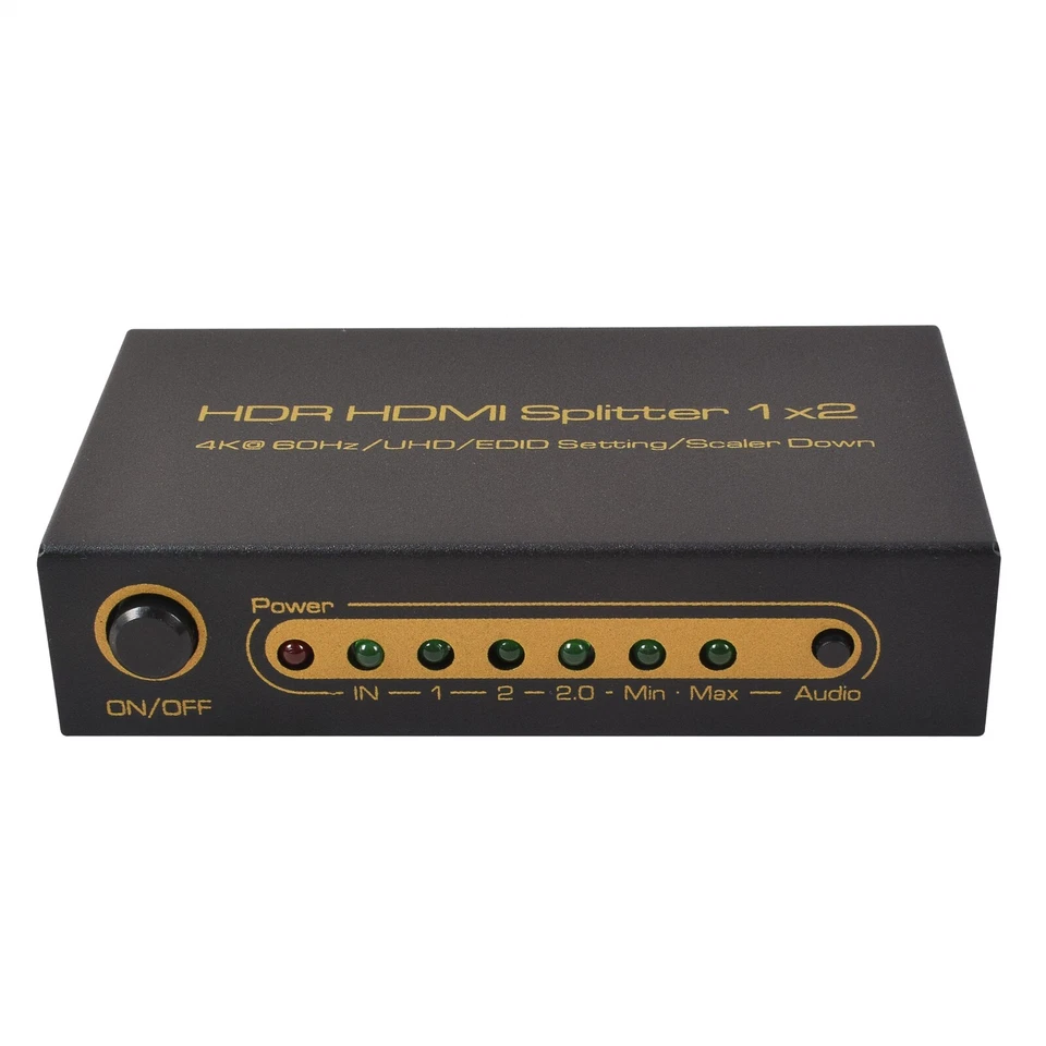 HDR Splitter 1x2 (Scaler) Support HDCP 2.2 HDMI 2.0 4K/60Hz Metal House W/Power - Image 1 of 4