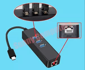 USB 3.1 Type C to HUB 3 Port with RJ45 Gigabit Ethernet Adapter 3.0 Dell XPS 13 - Bild 1 von 2