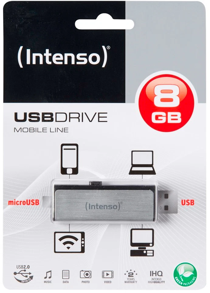 CLE HAUT DE GAMME OTG MICRO+ USB 8 GO Intenso AUTO-PROTEGEE / coulissante alu - Photo 1/1