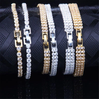 Mode Damen 1/2/3 Row 18 Karat Gold Simulierter Bling Kristall Strass Armband - Bild 1 von 4