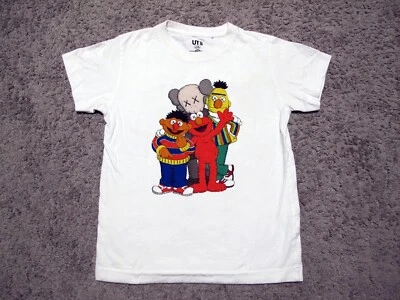Uniqlo x Kaws x Sesame Street Elmo Bert & Ernie Kid's white t-shirt sz 7-8 youth - Image 1 of 4
