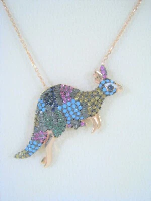 Collar Canguro RUBÍ ZAFIRO TURQUESA CITRINO Chapado en Oro Rosa PLATA 925 Foto 1 de 4