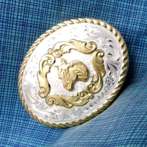 Western Horse Dress Belt Buckle Cowboy Cowgirl Equestrian Vtg Montana SS .QRT291 - Picture 1 of 8