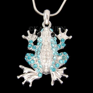 Aqua Blau Frosch Kröte mit Swarovski Kristall Tier Braut Halskette Süß Neu - Bild 1 von 2