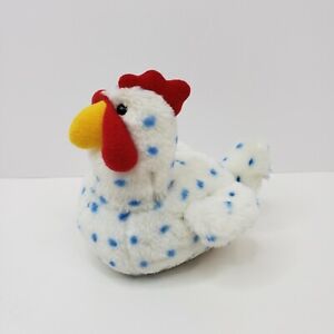 Vintage Dakin Chicken Hen Plush 5" White Blue Spotted Stuffed Animal Toy 1993 