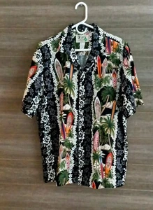Ky’s Hawaiian Shirt Mens L Black Surf Boards Cotton Made in Hawaii Vintage - Picture 1 of 5