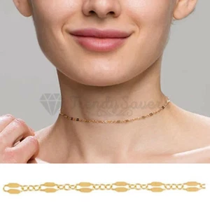Classic Gold Plated Stainless Steel Lace Link Sequin Chain Choker Women Necklace - Picture 1 of 12