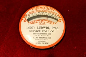 Vintage Thermometer Thermo-Scope Werbung LeRoy Ludwig Service Kohle Elkhart IN - Bild 1 von 2