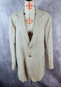 VTG 80s Men Blazer Jacket Sport Coat Linen Beach Summer Beige Sz 48L? EUC - Picture 1 of 10