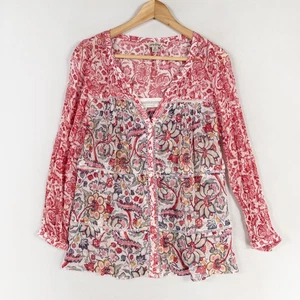 Camisa Blusa Lucky Brand XS Multicolor Floral Abotonada Transparente Ligera Boho - Imagen 1 de 8