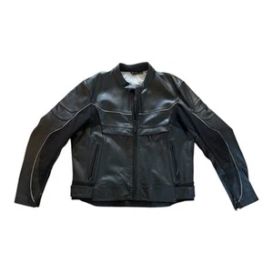 First Gear Black Leather Motorcycle Jacket Biker Mens Size 48 Zippers Vented - Picture 1 of 9