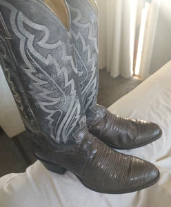 STIVALI DA COWBOY IN PELLE DI LUCERTOLA MARCA JUSTIN DA UOMO, TAGLIA 7,5 EE - Foto 1 di 6