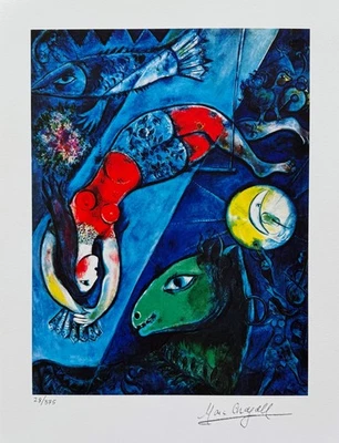 Marc Chagall BLUE CIRCUS Facsimile Signed Limited Edition Giclee 16" x 11.5" - Image 1 of 4