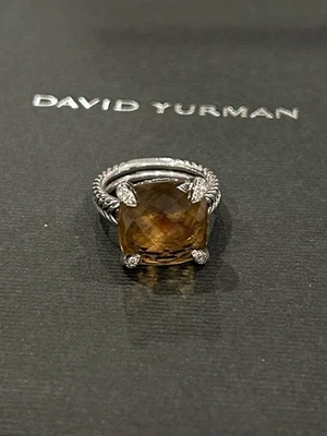 David Yurman Chatelaine 14 毫米黄水晶钻石纯银戒指,尺寸 6 — 第 1/4 张图片