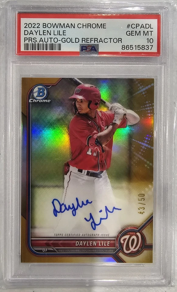 2022 BOWMAN CHROME 1ST DAYLEN LILE RC TRUE GOLD AUTO #/50 PSA 10 🔥  NATIONALS - Image 1 of 2
