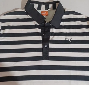Puma Poloshirt Herren Large, schwarz-weiß gestreift Sport Lifestyle Golfshirt - Bild 1 von 6
